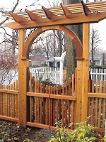 New England Pergola Arbor (4x4 frame) with optional pyramid picket gate